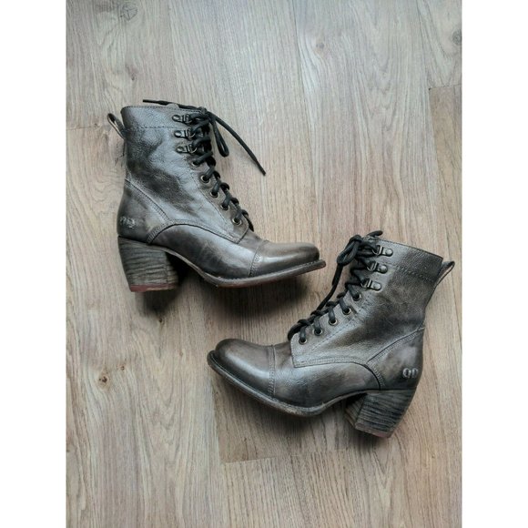Bed Stu Shoes - Bed Stu Judgement Graphito Grey Womens 6.5 Heeled Combat Rustic Distressed